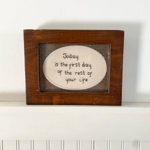 Vintage Embroidered Quote In Wooden Frame